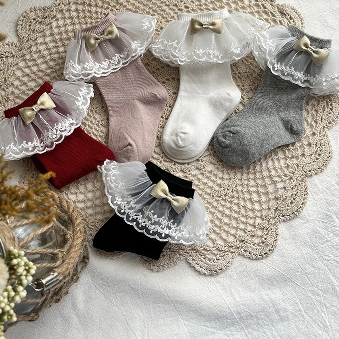 100% Cotton Solid With Bow Socks - image 1