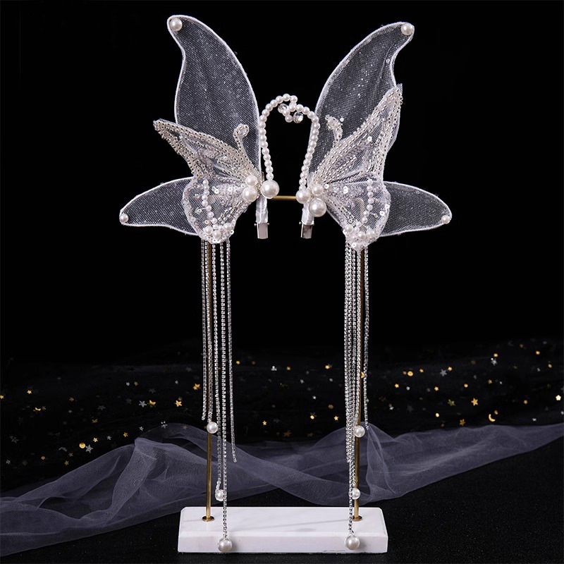 Solid With Pearls Barrette - Butterfly 1 - image 1