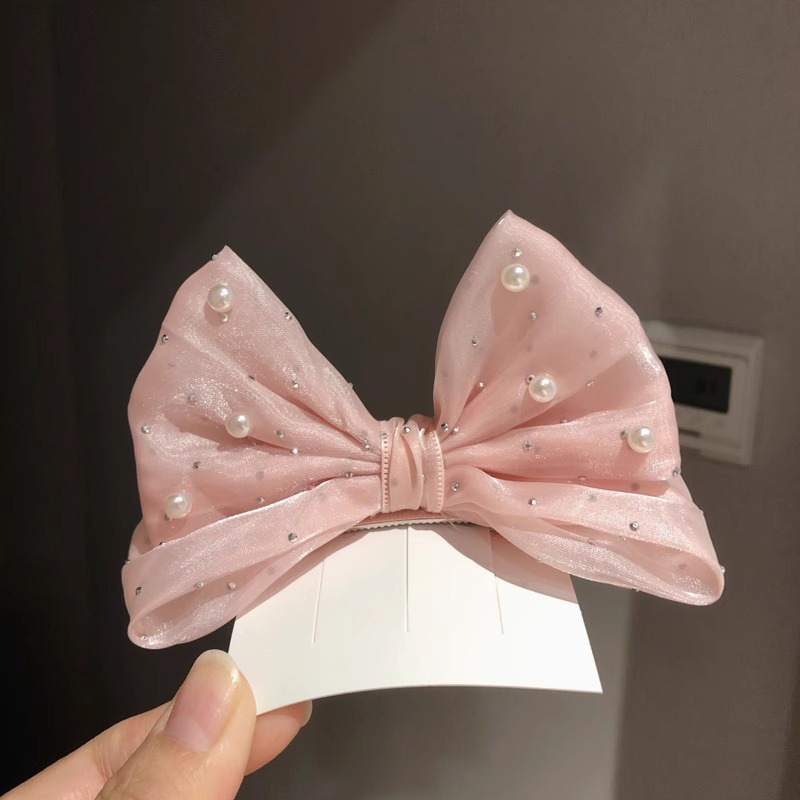 Solid With Pearls Tulle Barrette - Pink - image 1