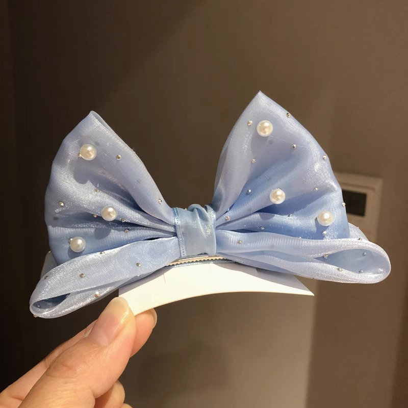 Solid With Pearls Tulle Barrette - Blue - image 4