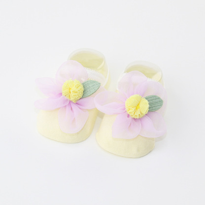 100% Cotton Solid Rosette Socks - Yellow - 6-12M - image 1