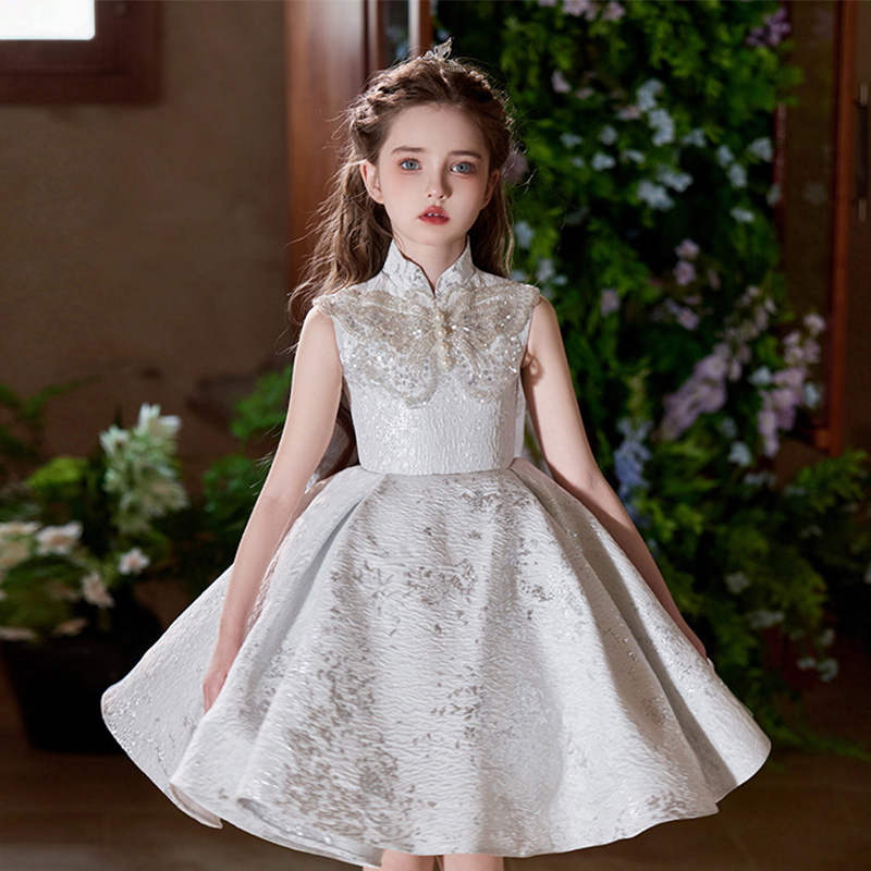 Jacquard Bow Imitation Pearls Sleeveless Midi Dresses - image 2