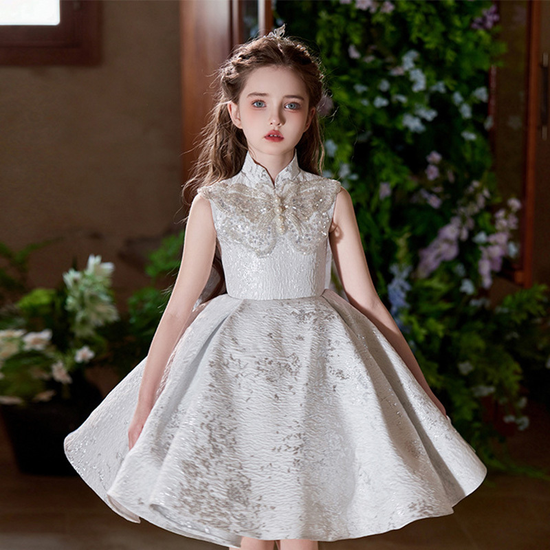 Jacquard Bow Imitation Pearls Sleeveless Midi Dresses - image 2