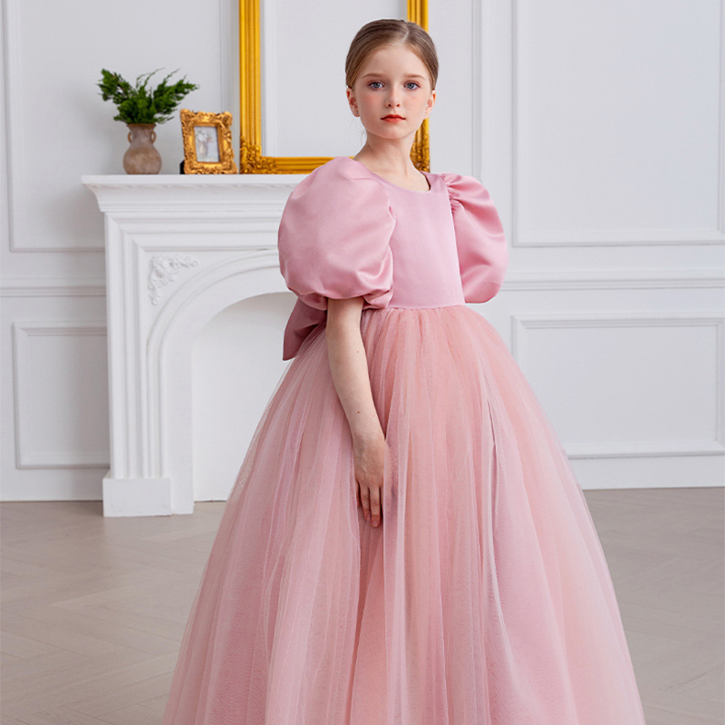 Satin Bow Folds Short Sleeves Maxi Dresses - image 2