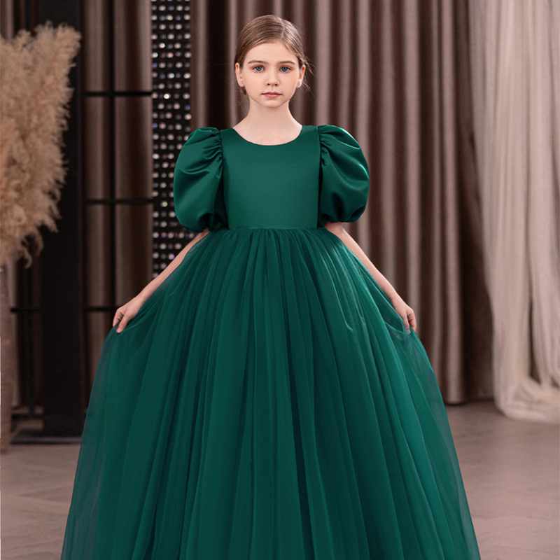 Satin Bow Folds Short Sleeves Maxi Dresses - Green - 12Y - image 10