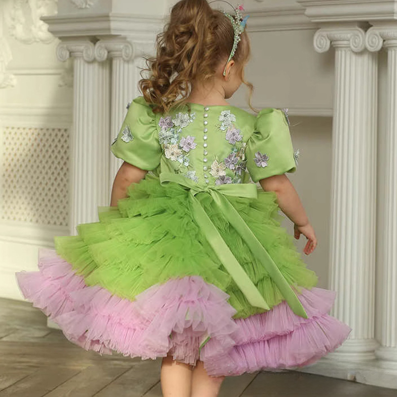 Mesh Rosette Folds Short Sleeves Mid-long Dresses - image 3