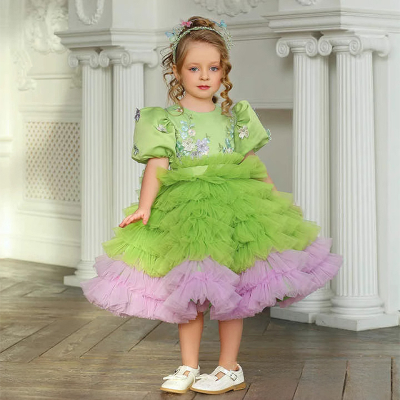 Mesh Rosette Folds Short Sleeves Mid-long Dresses - image 2