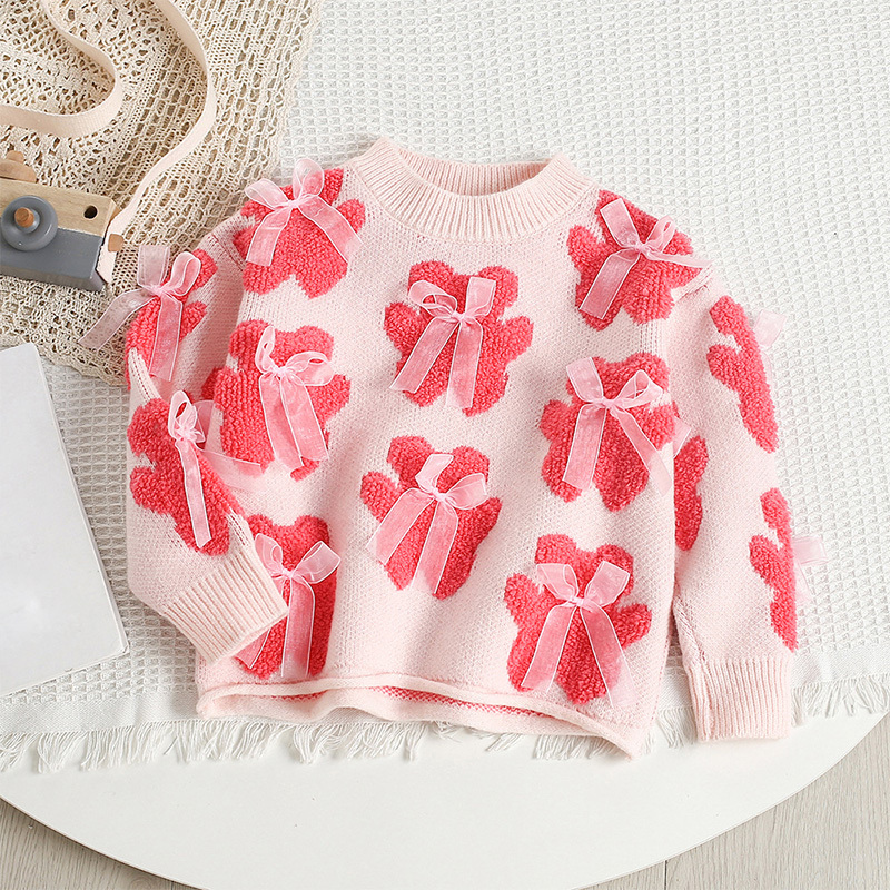 Acrylic Little Bear Bow Long Sleeves Midi Two-piece Set - Magenta Top - 7-8Y - image 22