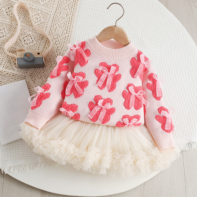 Acrylic Little Bear Bow Long Sleeves Midi Two-piece Set - image 21