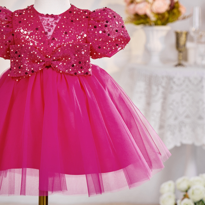 Mesh Bow Short Sleeves Midi Dresses - image 5