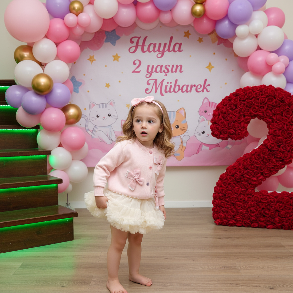 [Archive Sale] Knitting Pendant Long Sleeves Two-piece Set - Pink - 2-3Y - image 1