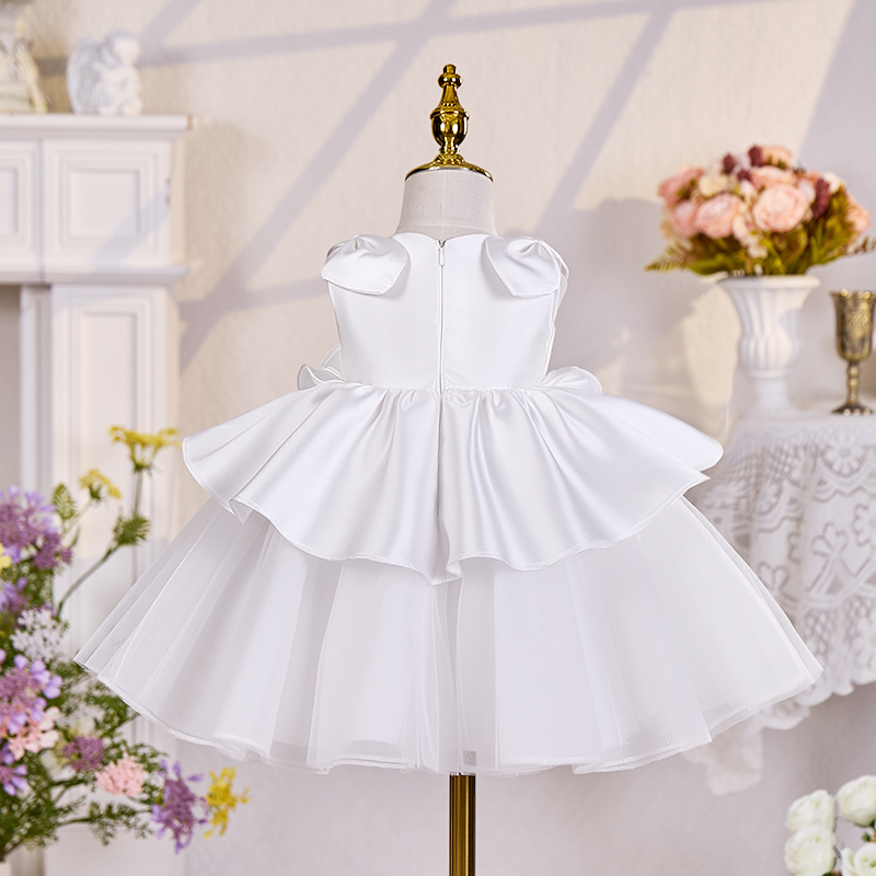 Satin Bow Folds Imitation Pearls Sleeveless Mid-long Dresses - image 2