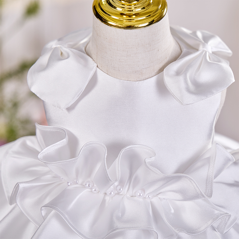 Satin Bow Folds Imitation Pearls Sleeveless Mid-long Dresses - image 3