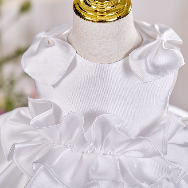 Satin Bow Folds Imitation Pearls Sleeveless Mid-long Dresses - image 3