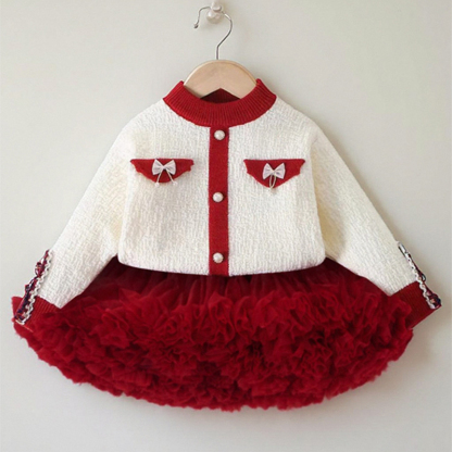 Acrylic Mesh Folds Binding Long Sleeve Regular Two-piece Set - White Set - 130cm - image 1