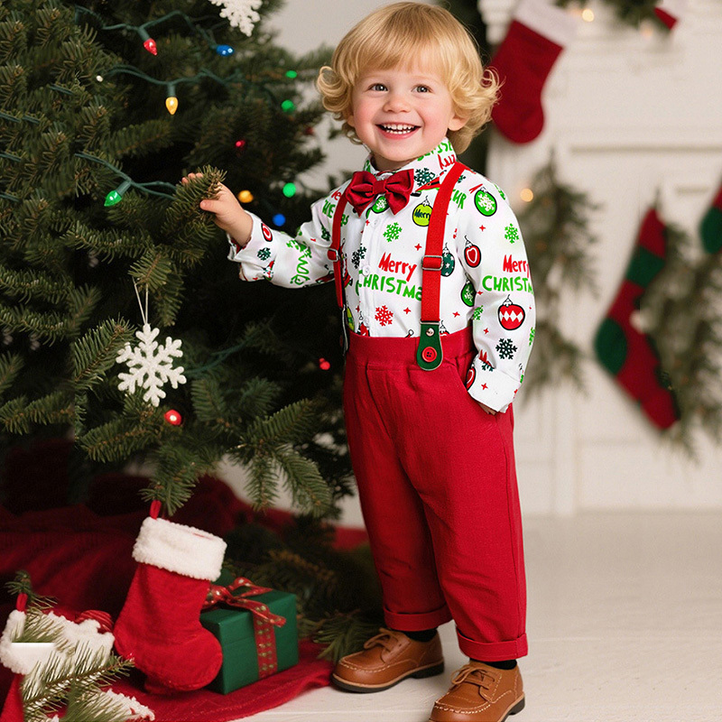 [Archive Sale] Chemical Fiber Blend Christmas Printing Long Sleeve Regular Dresses Two-piece Set - image 2