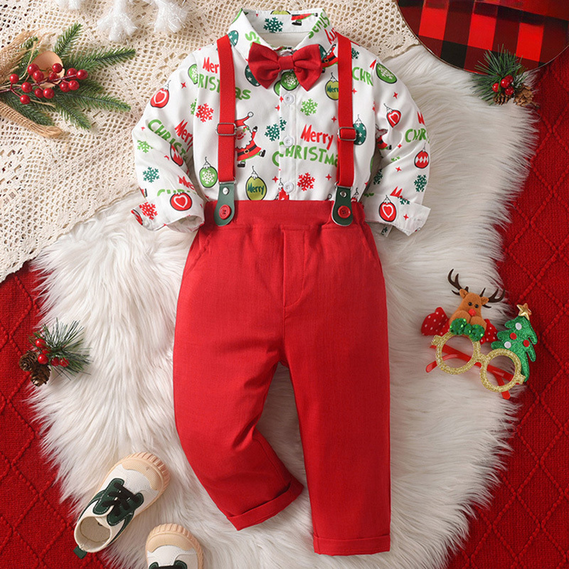 [Archive Sale] Chemical Fiber Blend Christmas Printing Long Sleeve Regular Dresses Two-piece Set - image 4