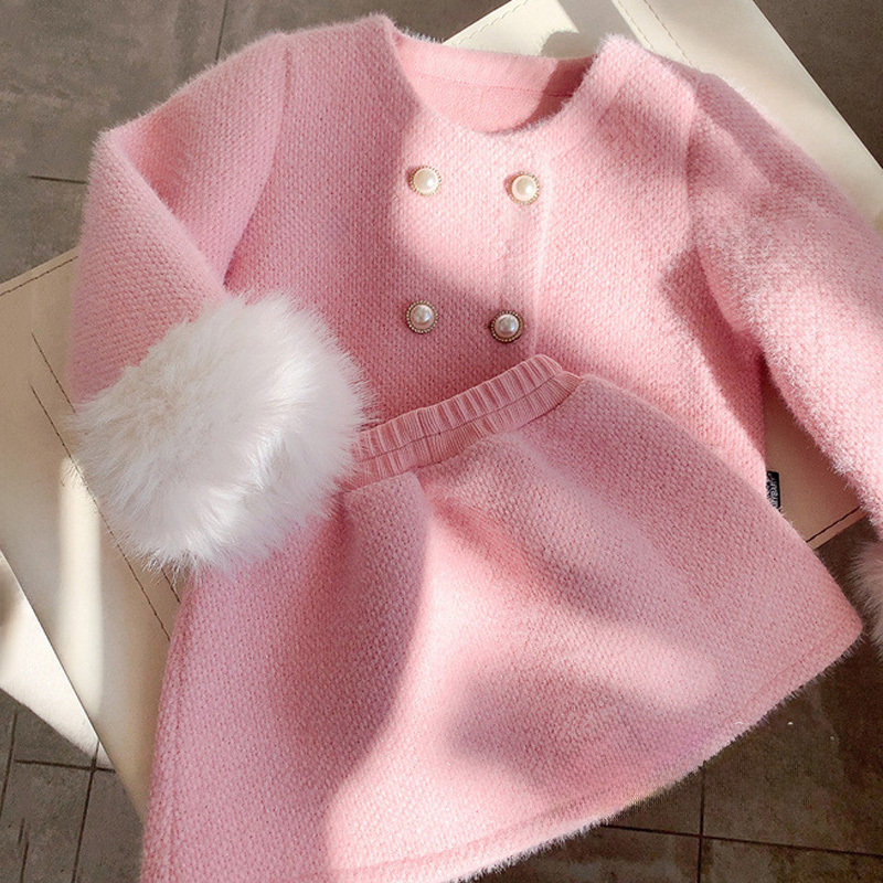 Angora-blend Imitation Pearls Fleece Long Sleeve Regular Two-piece Set - image 2