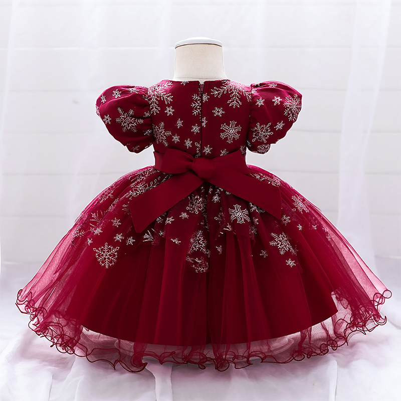 Mesh Christmas Folds Rosette Short Sleeve Mid-long Dresses - image 12