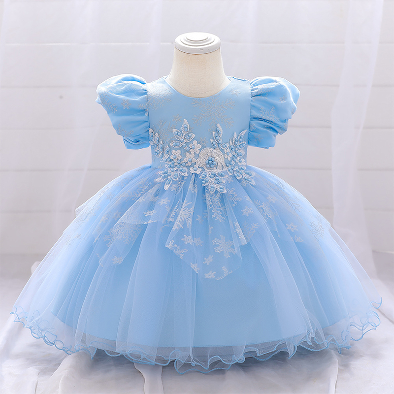 Mesh Christmas Folds Rosette Short Sleeve Mid-long Dresses - Blue - 6Y - image 24