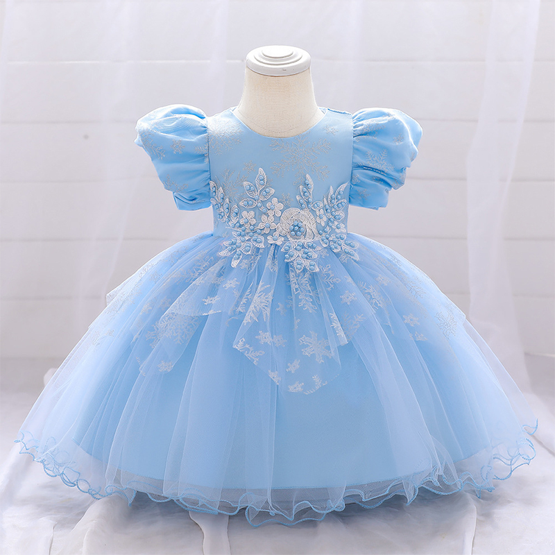 Mesh Christmas Folds Rosette Short Sleeve Mid-long Dresses - Blue - 6Y - image 24