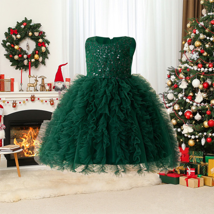 Mesh Folds Sequins Sleeveless Mid-long Dresses - image 21