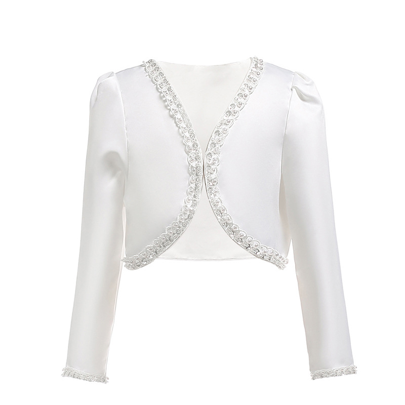 [Archive Sale] Satin Sequins Long Sleeve Regular Crop Outerwear - White - 5Y - image 1
