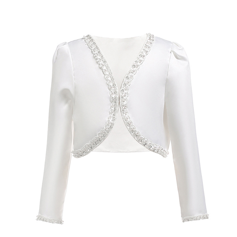 [Archive Sale] Satin Sequins Long Sleeve Regular Crop Outerwear - White - 5Y - image 1