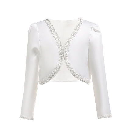 [Archive Sale] Satin Sequins Long Sleeve Regular Crop Outerwear - White - 5Y - image 1