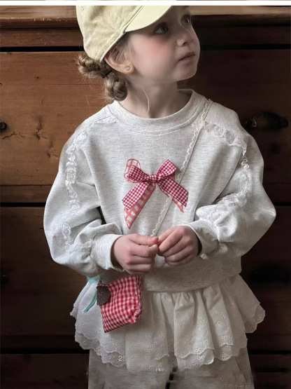 [Archive Sale] 100% Cotton Bow Lace Long Sleeve Regular Two-piece Set - image 5