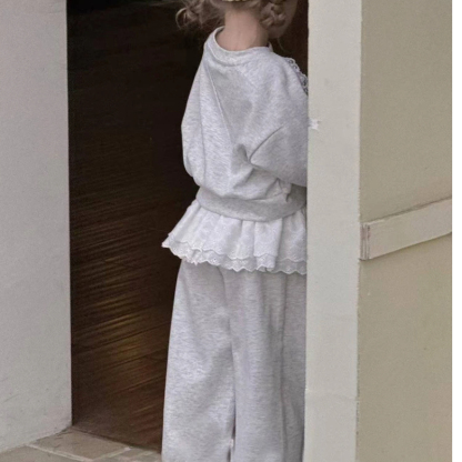 [Archive Sale] 100% Cotton Bow Lace Long Sleeve Regular Two-piece Set - image 3