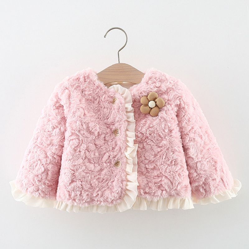 Faux Fur Flouncing Long Sleeve Regular Outerwear - Pink - 4-5Y - image 1