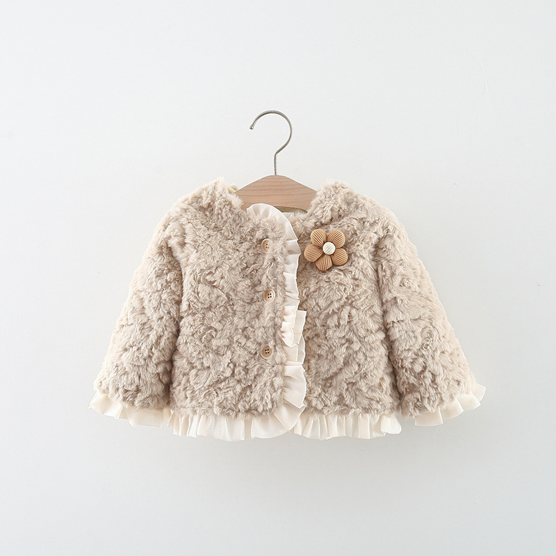 Faux Fur Flouncing Long Sleeve Regular Outerwear - Beige - 4-5Y - image 17