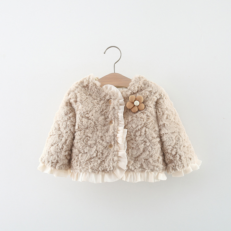 Faux Fur Flouncing Long Sleeve Regular Outerwear - Beige - 4-5Y - image 17