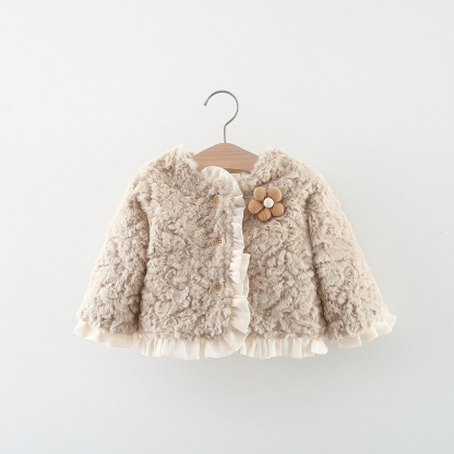 Faux Fur Flouncing Long Sleeve Regular Outerwear - Beige - 4-5Y - image 17