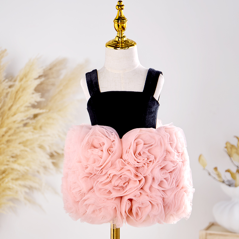 [Archive Sale] Velvet Rosette Sleeveless Midi Dresses - Blackpink - 18-24M【90cm】 - image 1