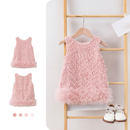 Faux Fur Split Joint Sleeveless Midi Dresses - Pink - 7-8Y - image 13