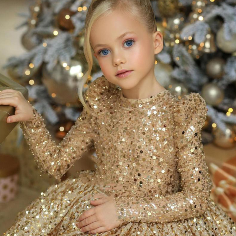 Glitter Bow Long Sleeve Midi Dresses - image 2