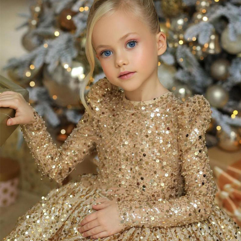 Glitter Bow Long Sleeve Midi Dresses - image 2