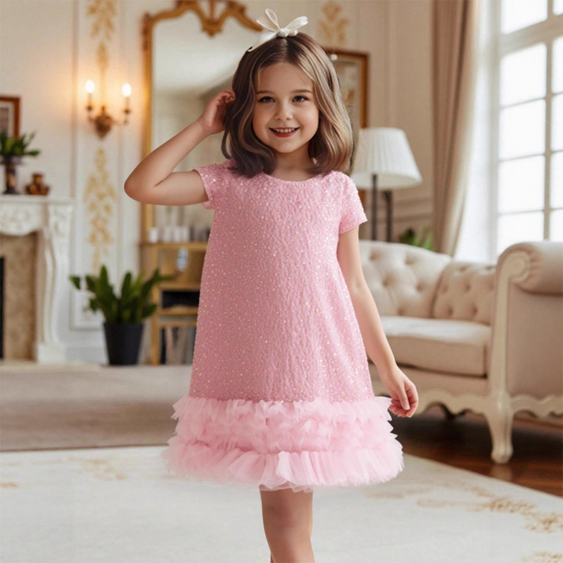 [Archive Sale] Glitter Split Joint Short Sleeve Midi Dresses - image 3