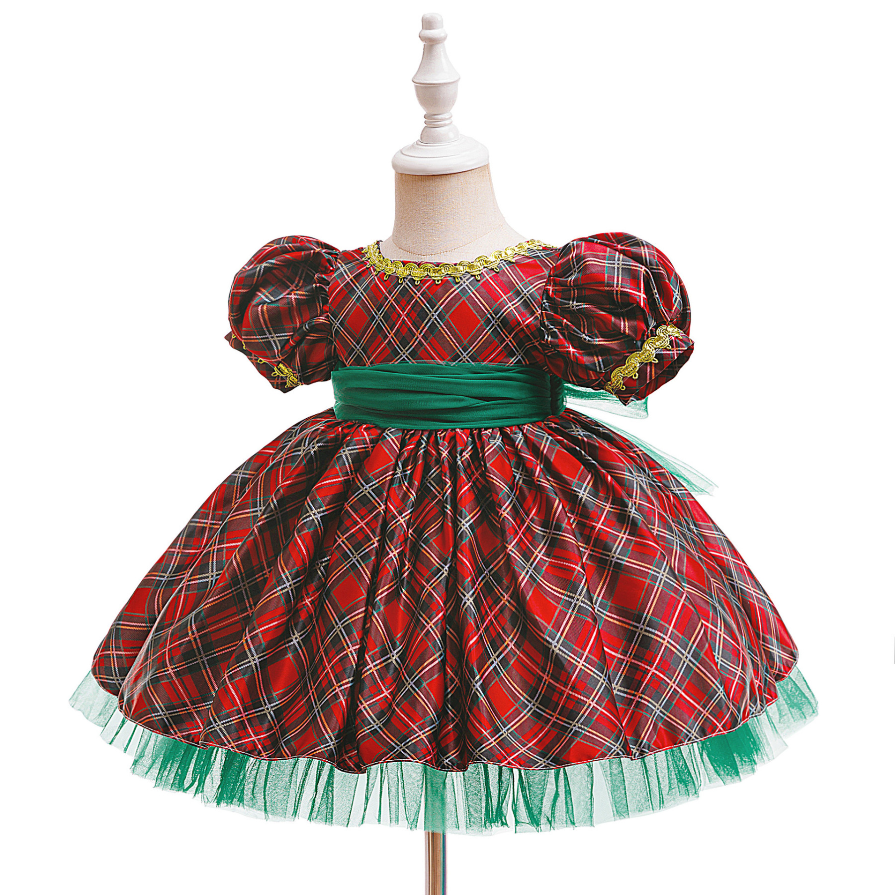 Satin Plaid Bow Short Sleeve Midi Dresses - image 5