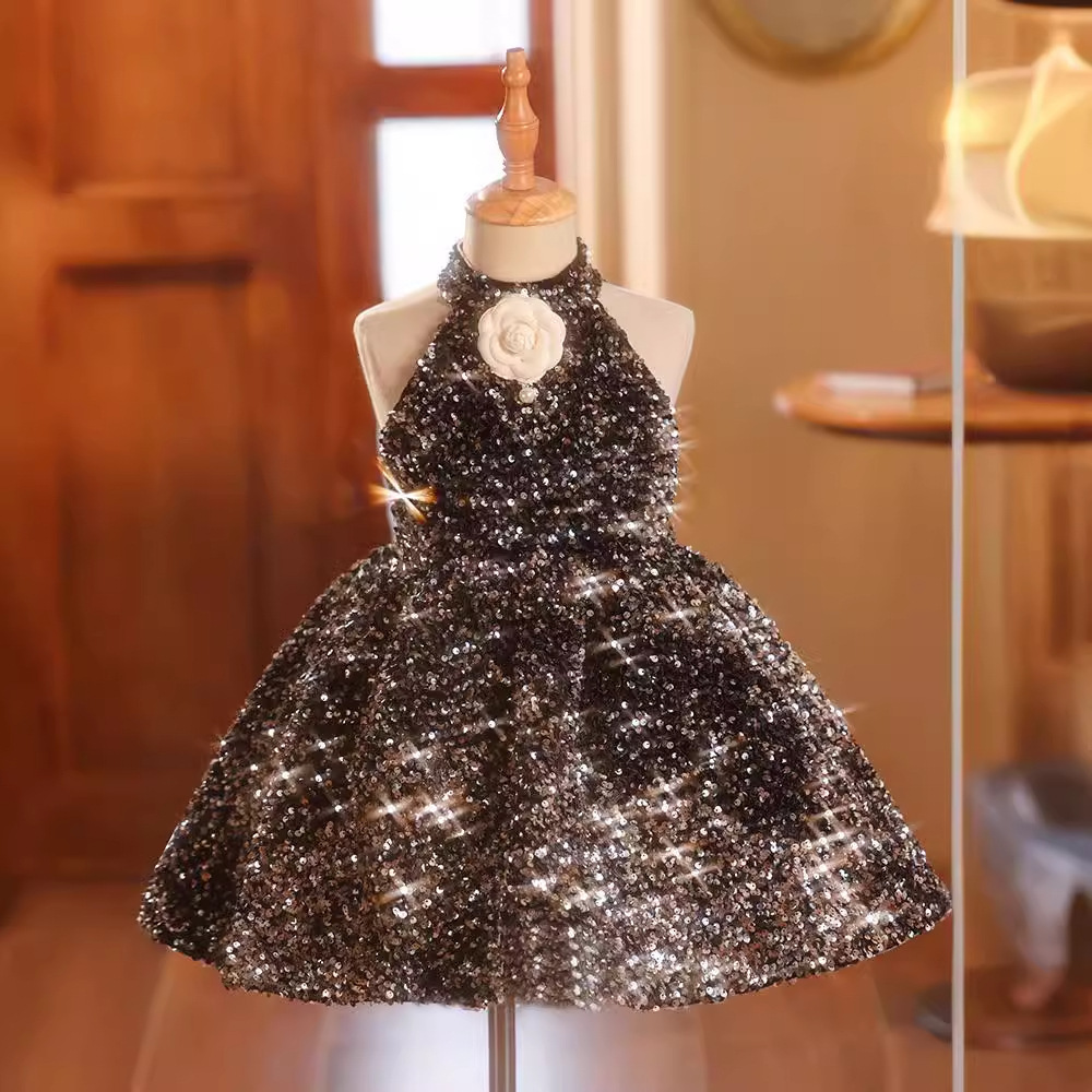 Glitter Bow Sleeveless Midi Dresses - Black - 13-15Y - image 1