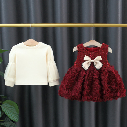 Cotton-blend Bow Long Sleeve Midi Two-piece Set - image 4