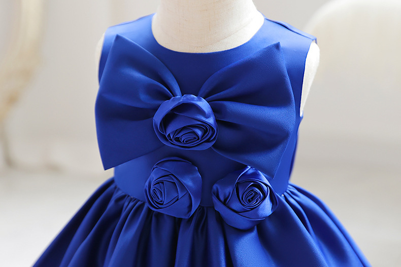Satin Rosette Sleeveless Midi Dresses - Blue - 9-10Y - image 8