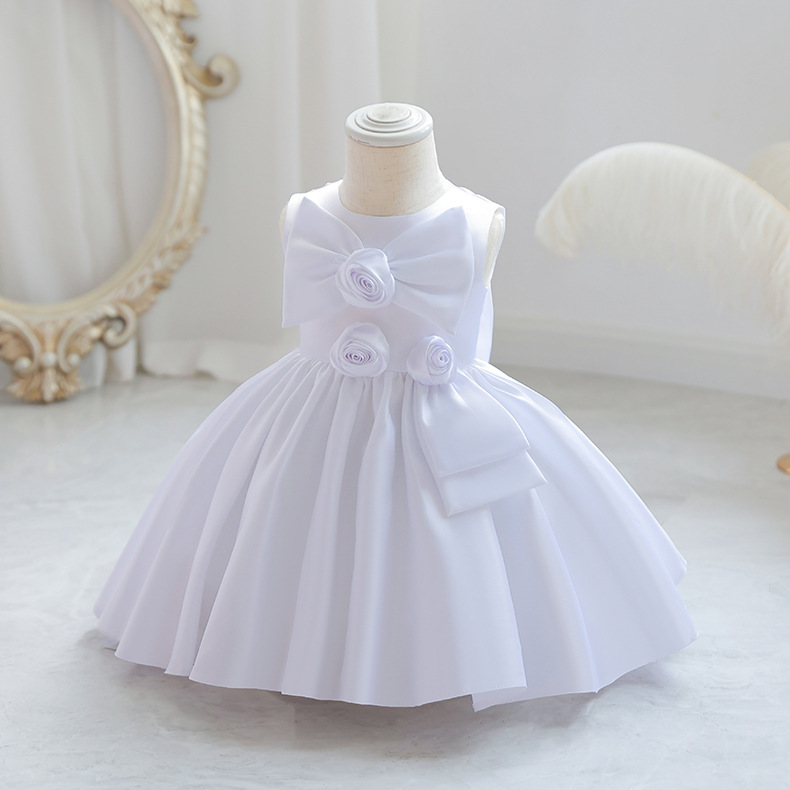 Satin Rosette Sleeveless Midi Dresses - White - 9-10Y - image 11