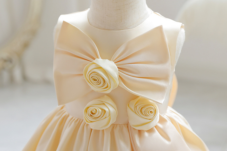 Satin Rosette Sleeveless Midi Dresses - Champagne - 9-10Y - image 15