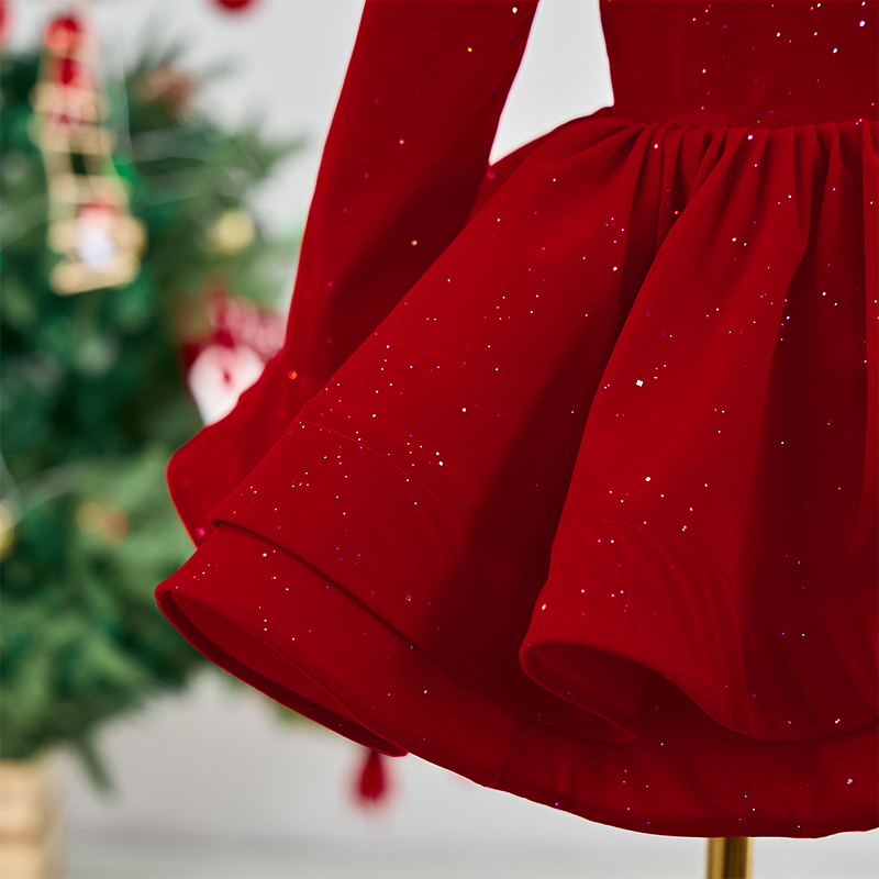 Velvet Bow Long Sleeve Midi Dresses - image 6