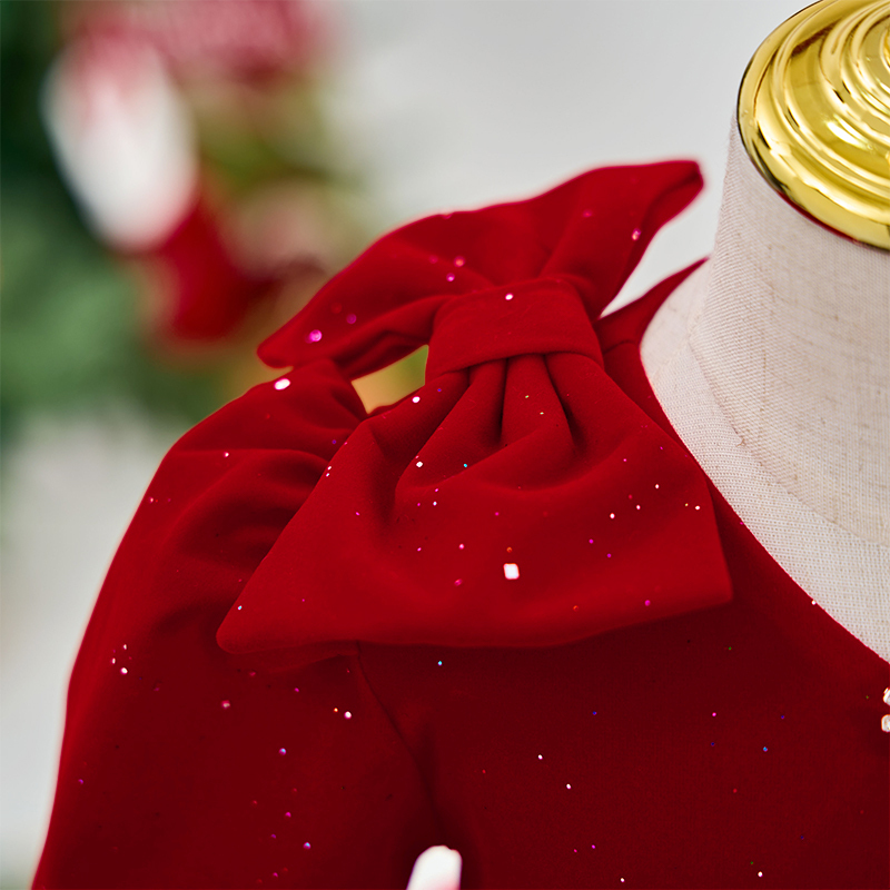 Velvet Bow Long Sleeve Midi Dresses - image 5