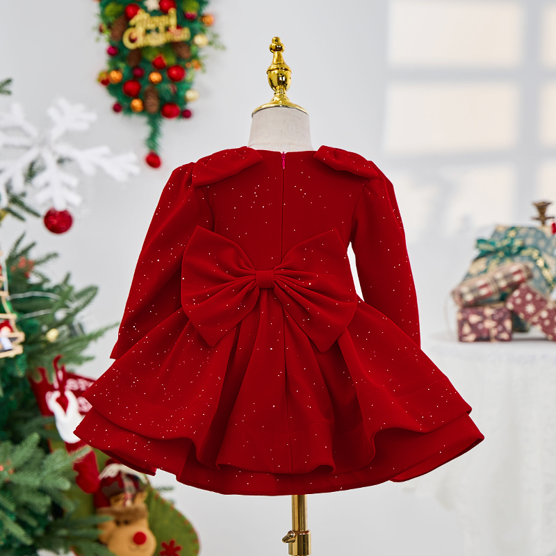 Velvet Bow Long Sleeve Midi Dresses - image 2