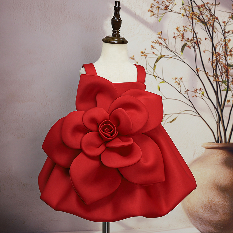 SCUBA KNIT Rosette Sleeveless Midi Dresses - Red - 6-8Y - image 1